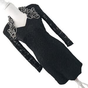 BETSY & ADAM! ULTRA GLAM BLACK STRETCH LACE, ORNATE SEQUINNED BODICE DRESS! SZ M
